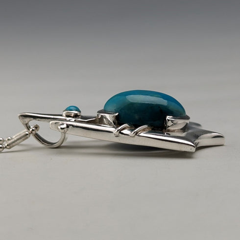 ヴィンテージ 純銀台座 ターコイズペンダント& 純銀ネックレス